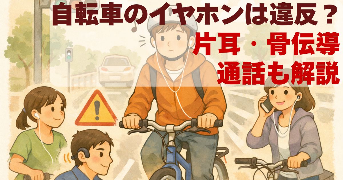 自転車のイヤホン使用を解説するイラスト