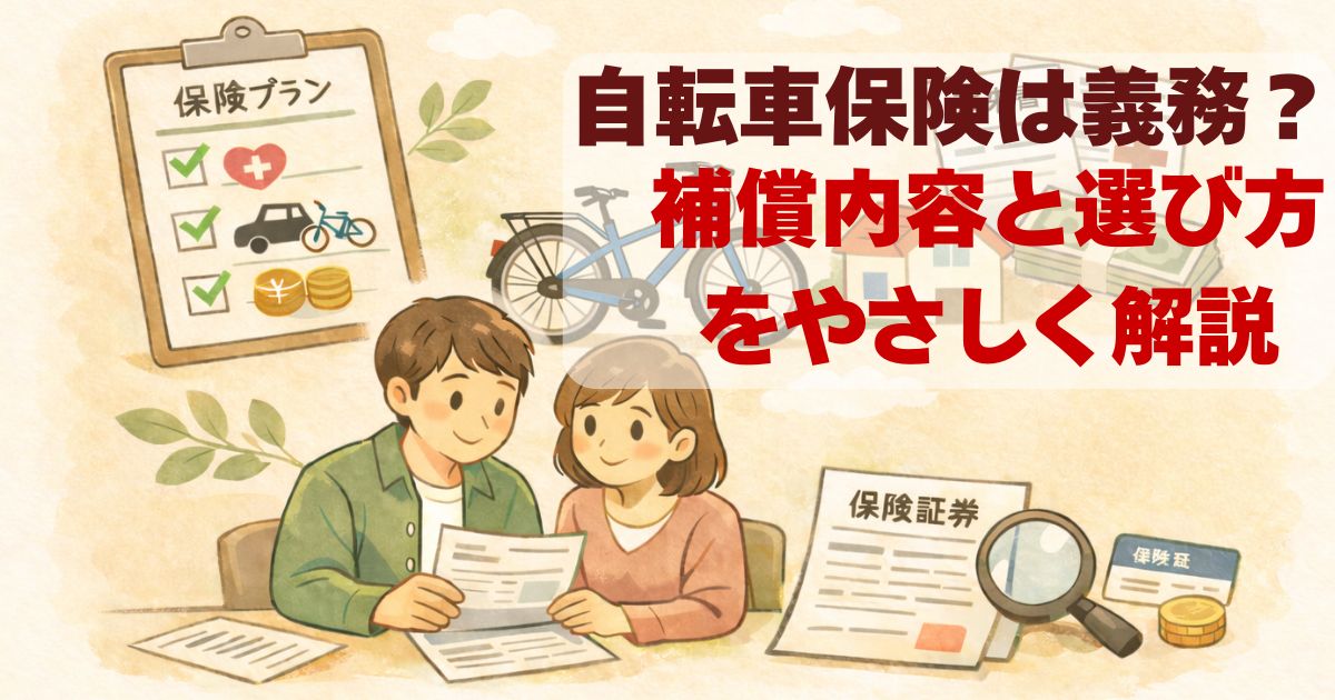 自転車保険の補償内容や書類を確認しているイメージイラスト