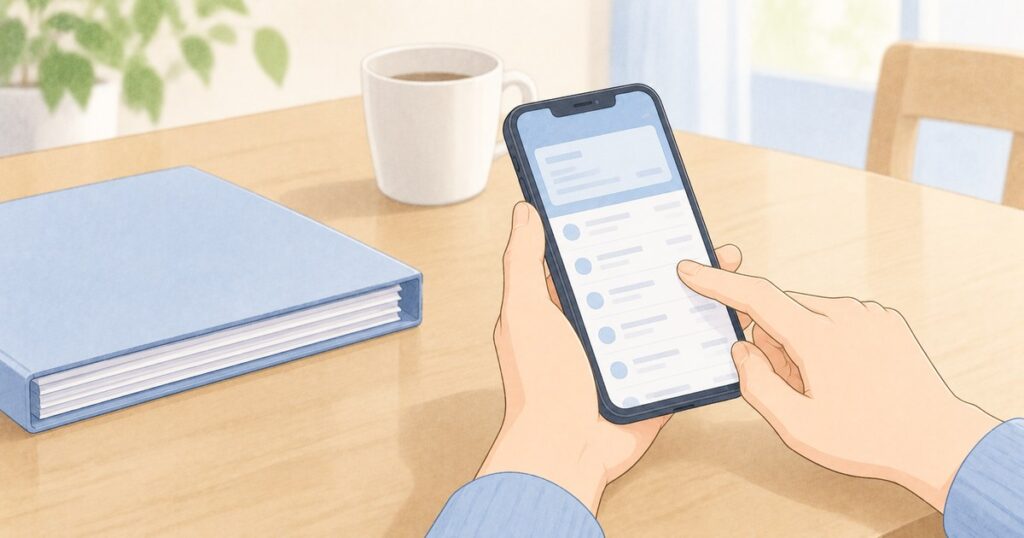 自宅でスマートフォンの入金状況を確認する手元
